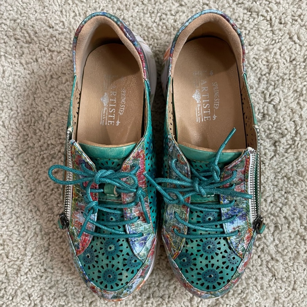 L'ARTISTE Spring Step JAZZIE Turquoise LEATHER Side Zip SNEAKERS Shoes  36 - Picture 5 of 6